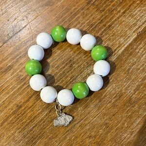 Green and White Beaded Bracelet with Fish Charm